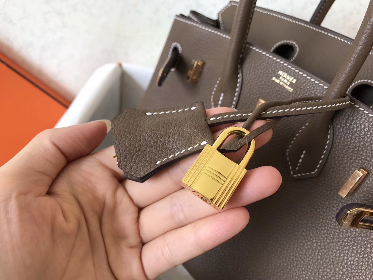 Hermes Taupe Birkin 25cm Clemence Handmade Bag