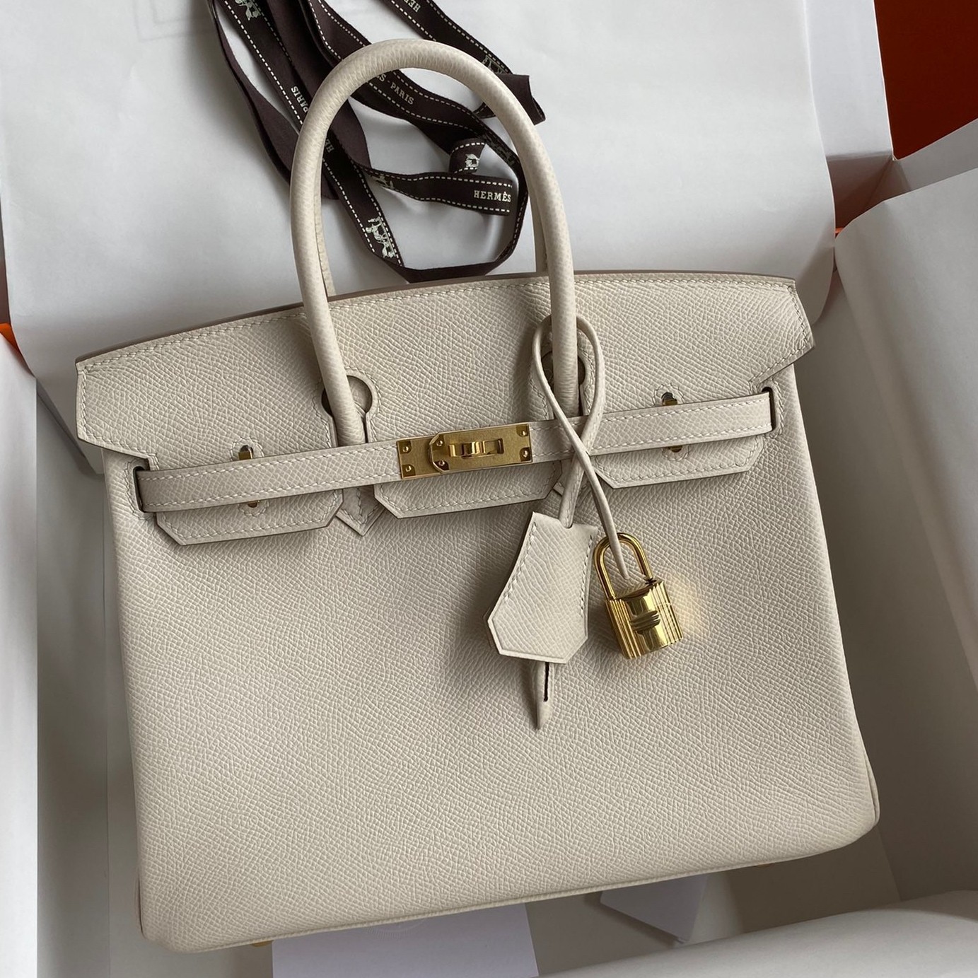 Hermes Birkin 25 Retourne Handmade Bag In Craie Epsom Calfskin