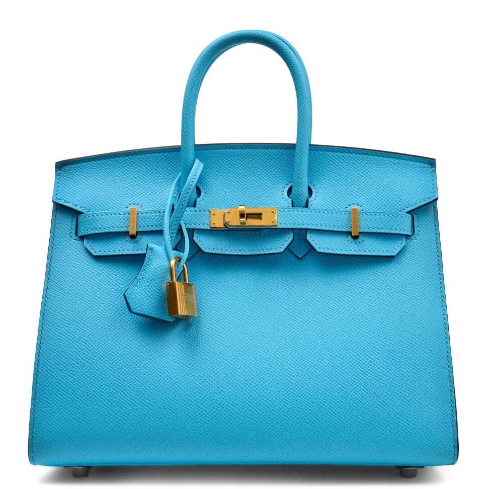 Hermes Birkin 25 Sellier Handmade Bag In Celeste Epsom Calfskin