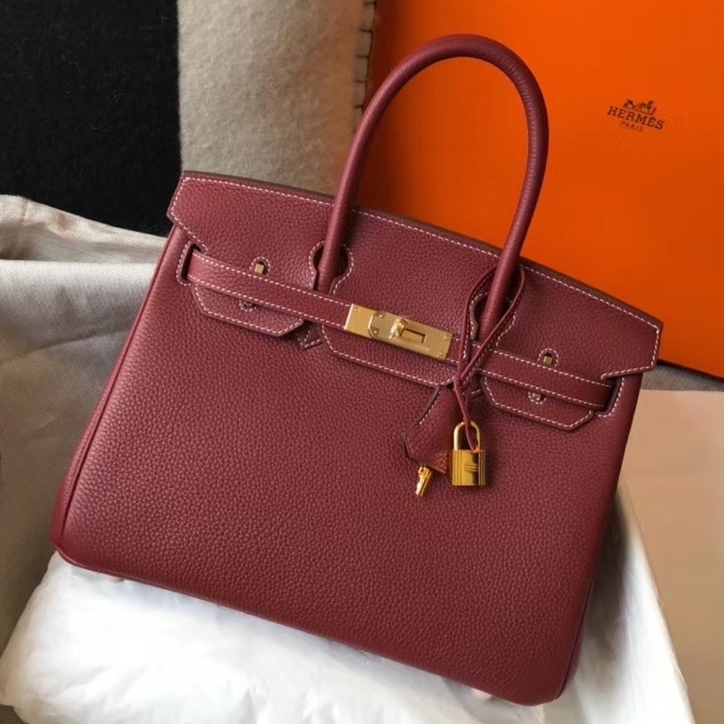 Hermes Bordeaux Clemence Birkin 30cm Bag