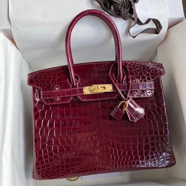 Hermes Bordeaux Birkin 30cm Crocodile Niloticus Shiny Bag