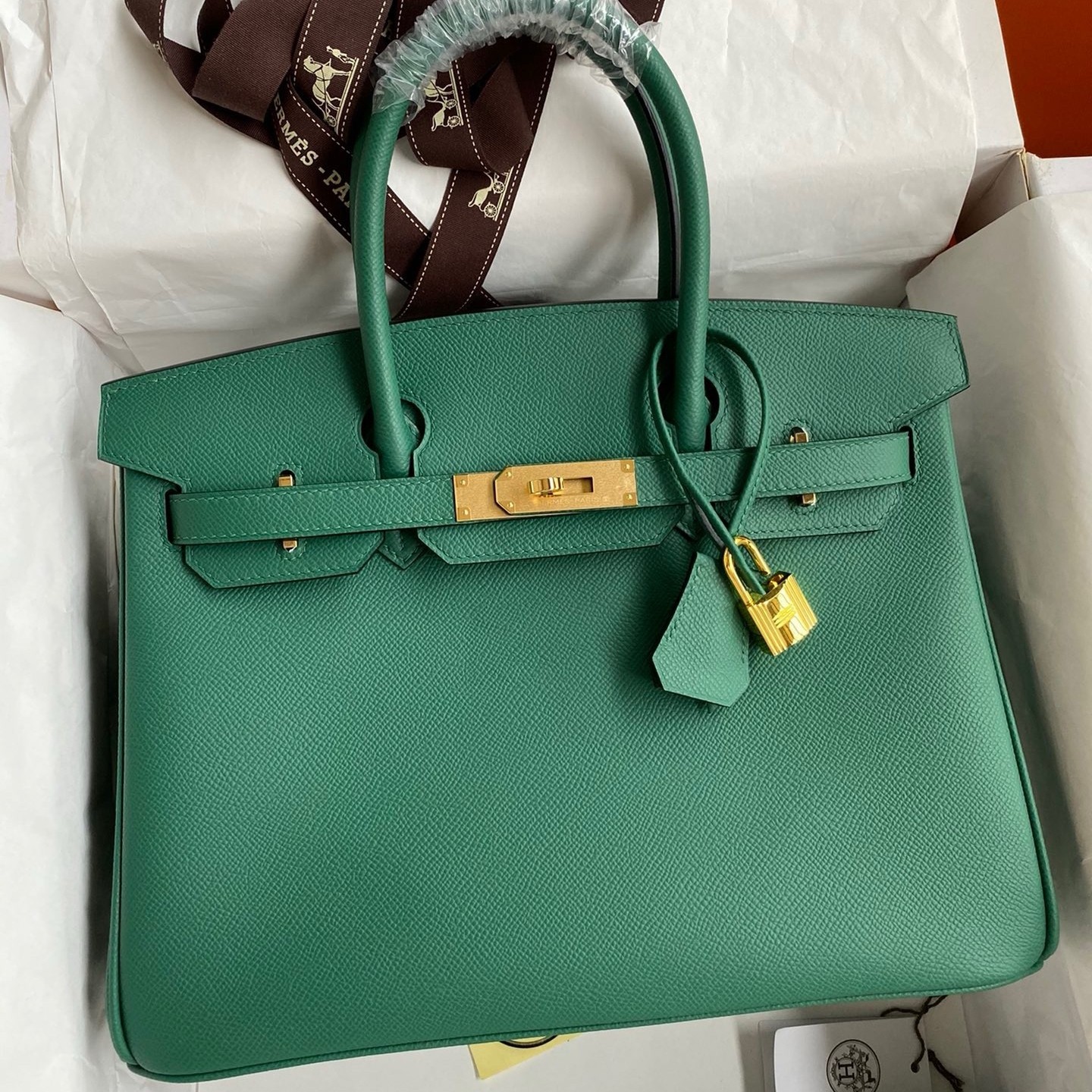 Hermes Birkin 30 Retourne Handmade Bag In Malachite Epsom Calfskin