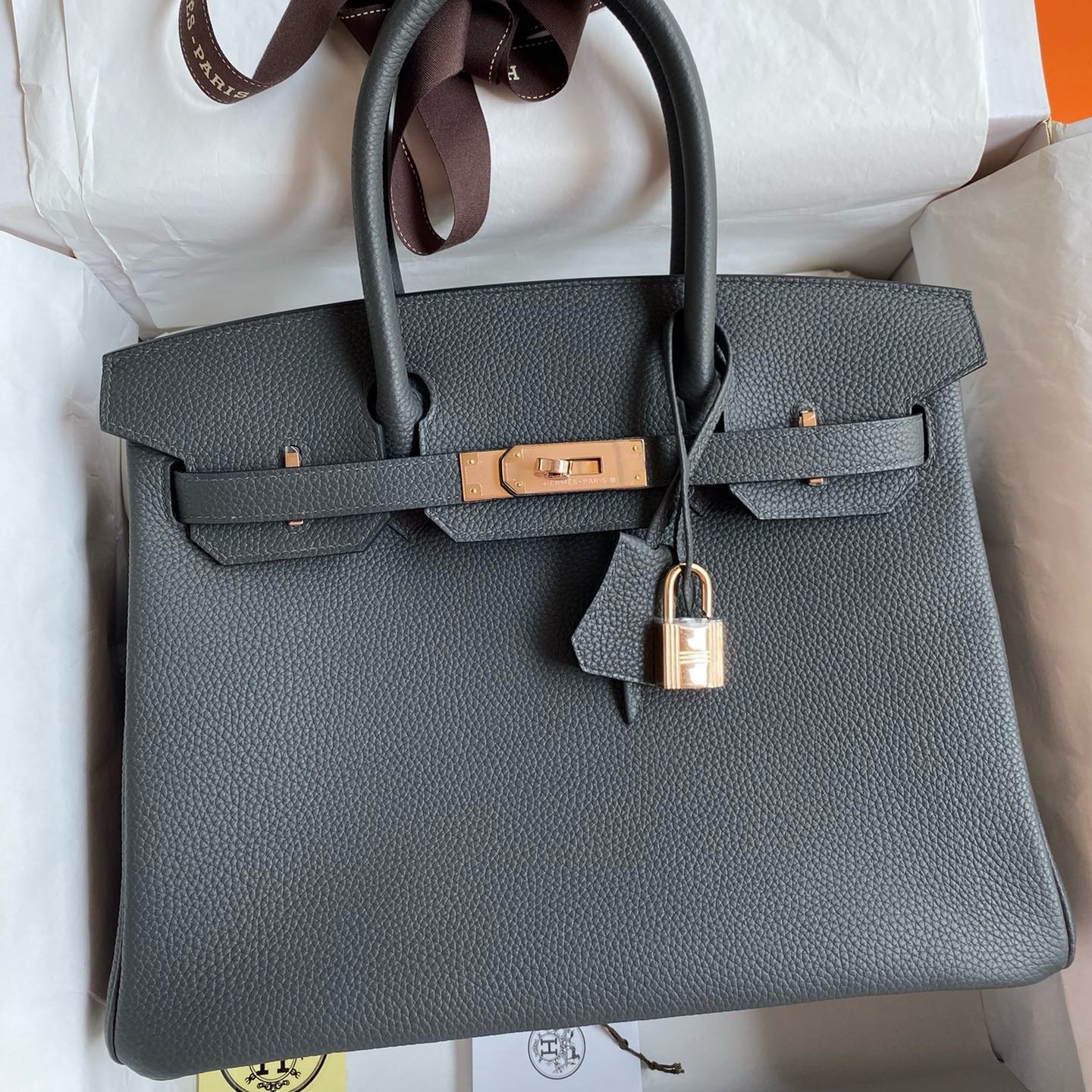 Hermes Birkin 30 Retourne Handmade Bag In Ardoise Clemence Leather