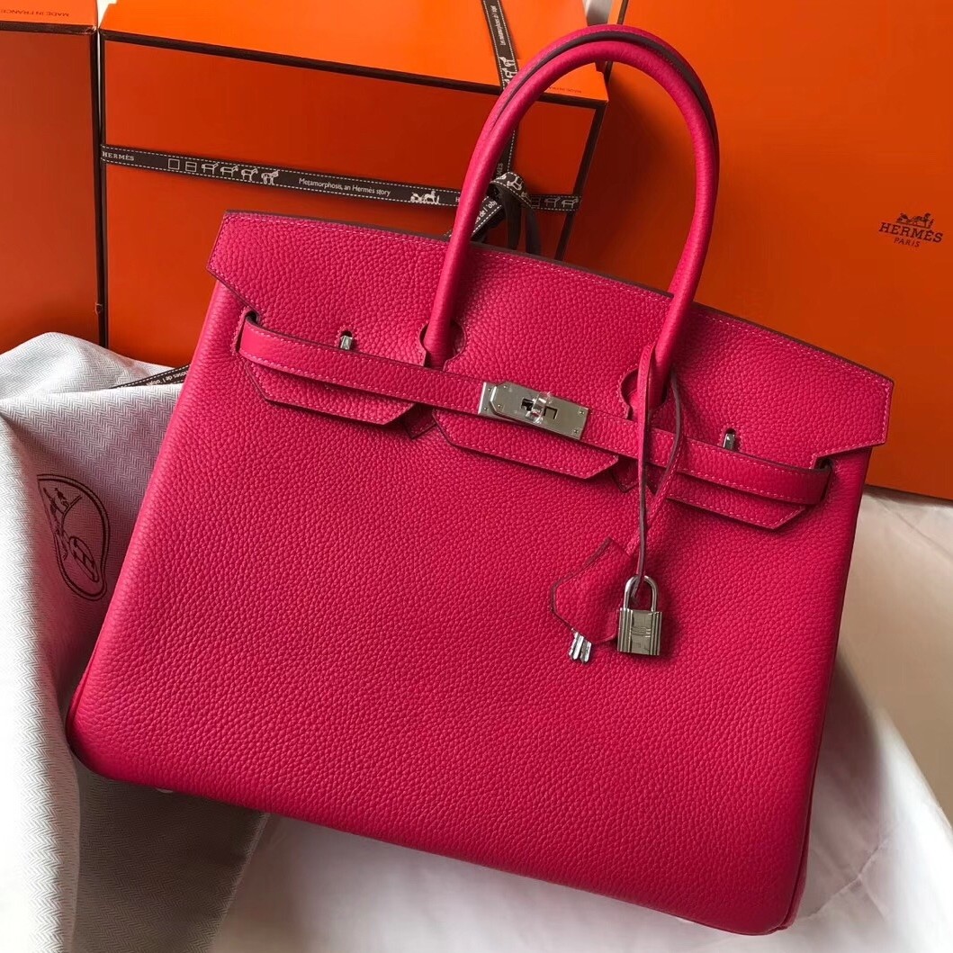 Hermes Rose Red Clemence Birkin 35cm Bag