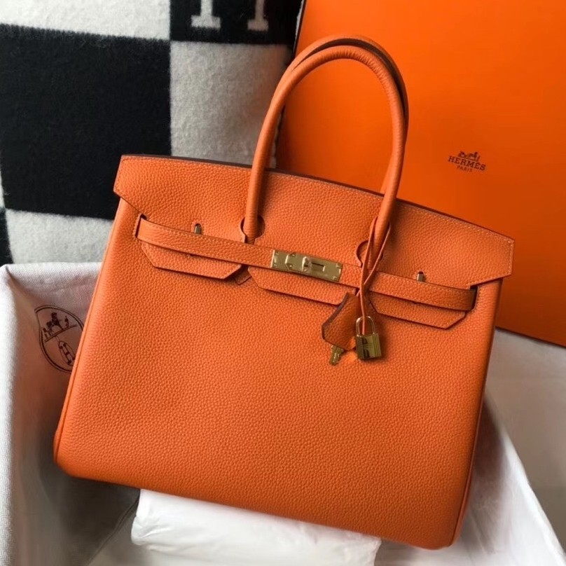 Hermes Orange Clemence Birkin 35cm Bag