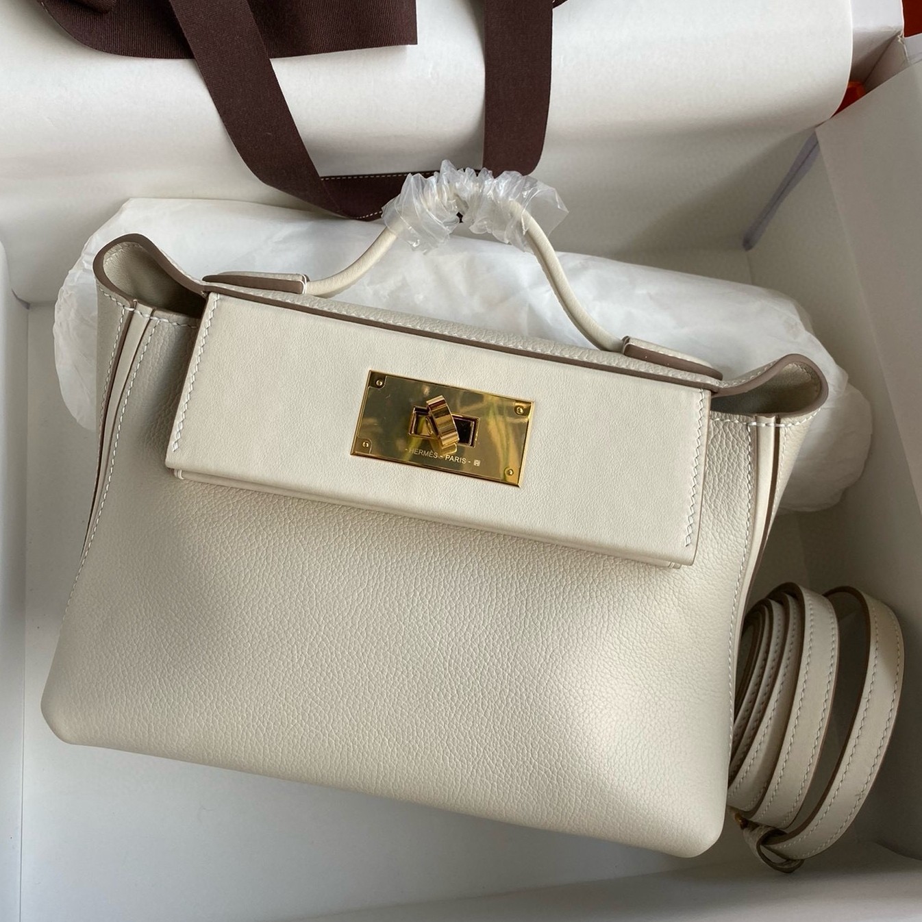 Hermes 24/24 Mini 21 Handmade Bag in Craie Evercolor Leather