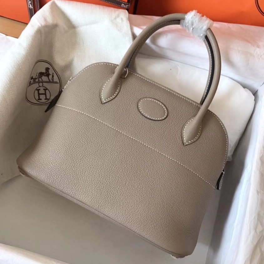 Hermes Tourterelle Clemence Bolide 27cm Handmade Bag