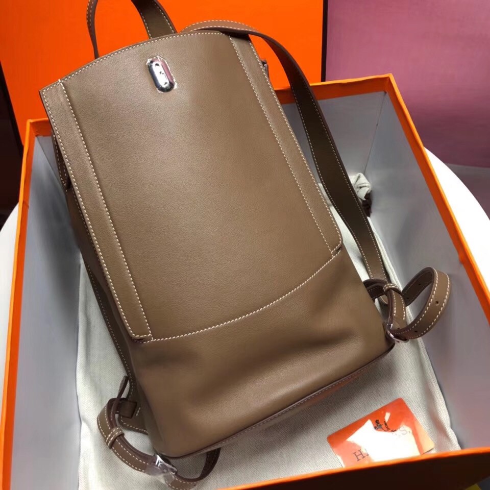 Hermes GR24 Backpack In Taupe Swift Calfskin