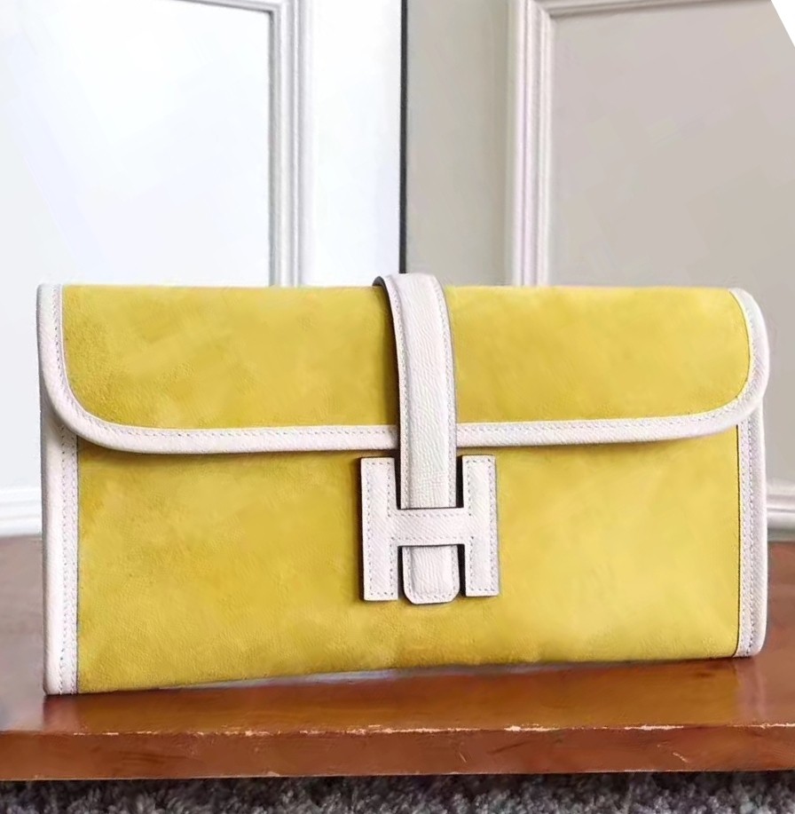 Hermes Yellow Suede Jige Elan 29 Clutch Bag