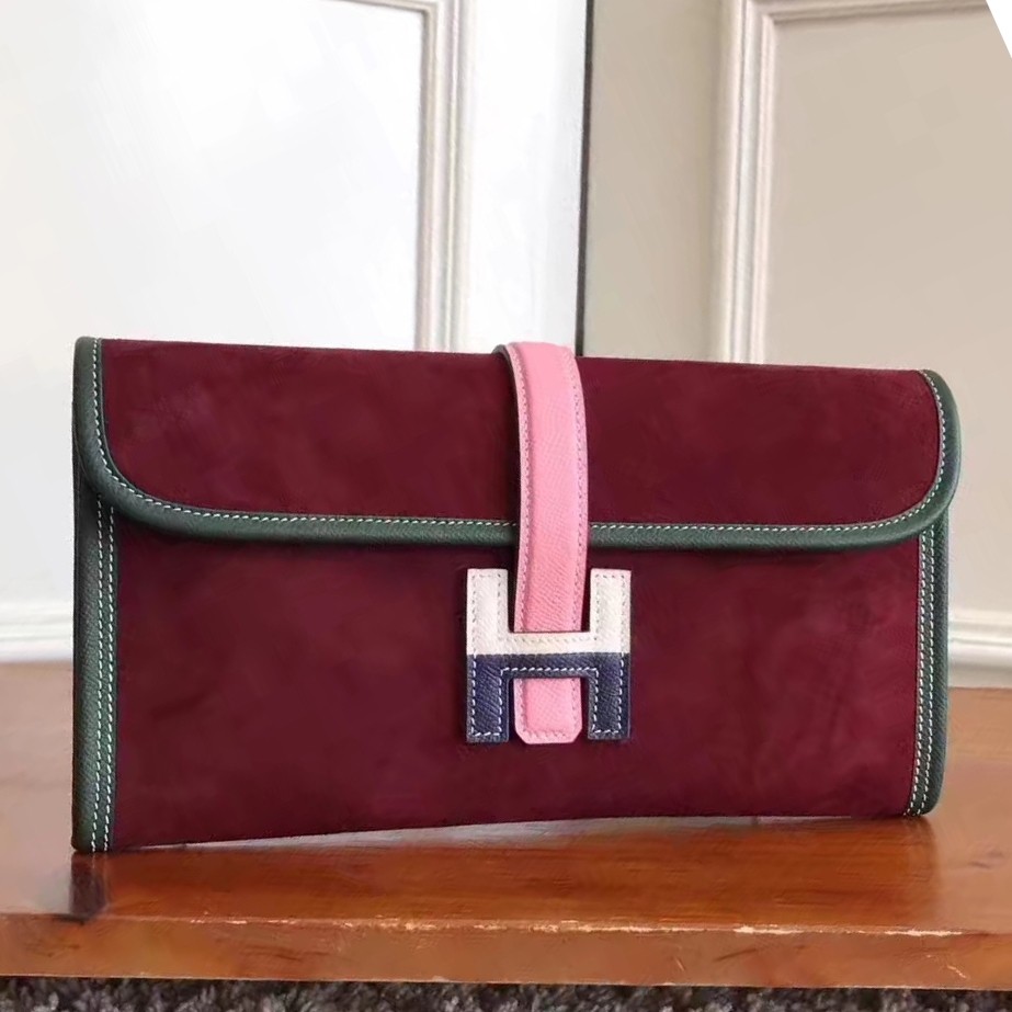 Hermes Bordeaux Suede Jige Elan 29 Clutch Bag