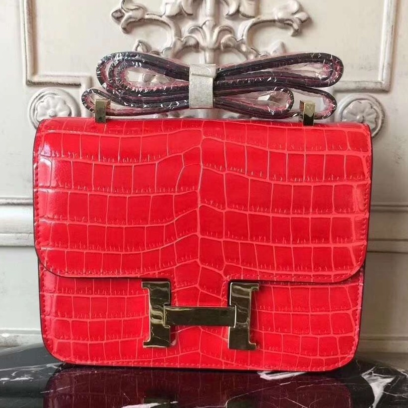 Hermes Cherry Constance MM 24cm Crocodile Bag