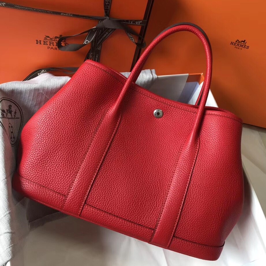 Hermes Garden Party 36 Bag In Red Clemence Leather