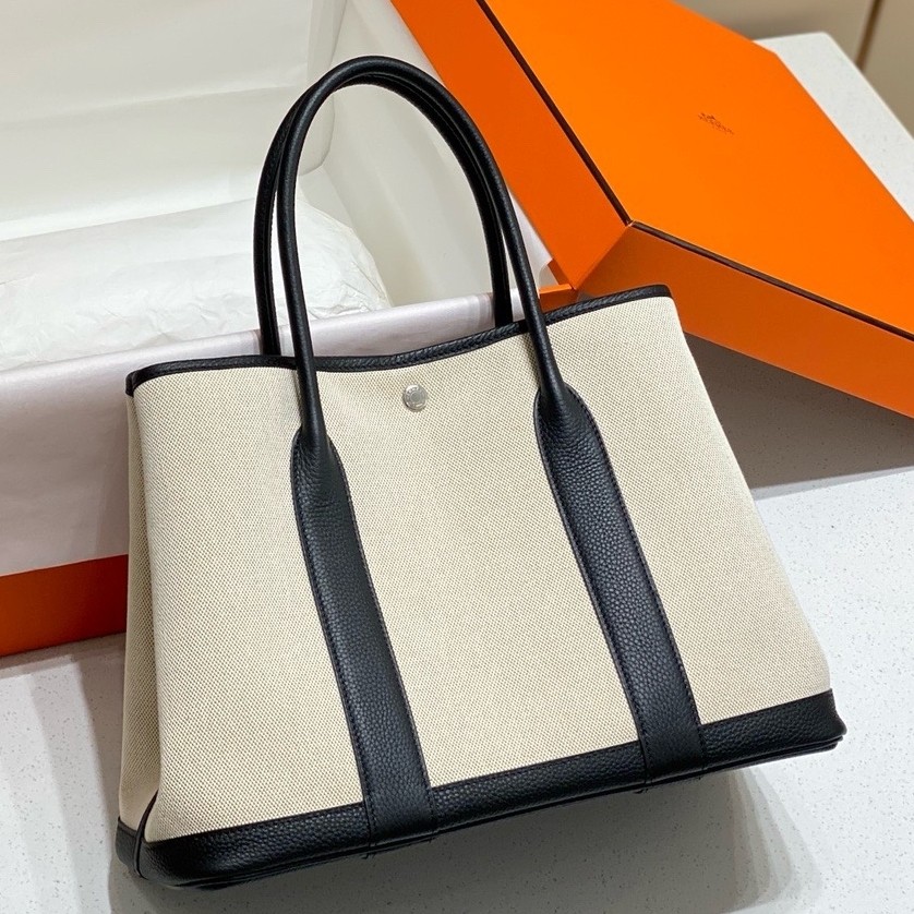 Hermes Garden Party 36cm Bag in Toile and Black Leather