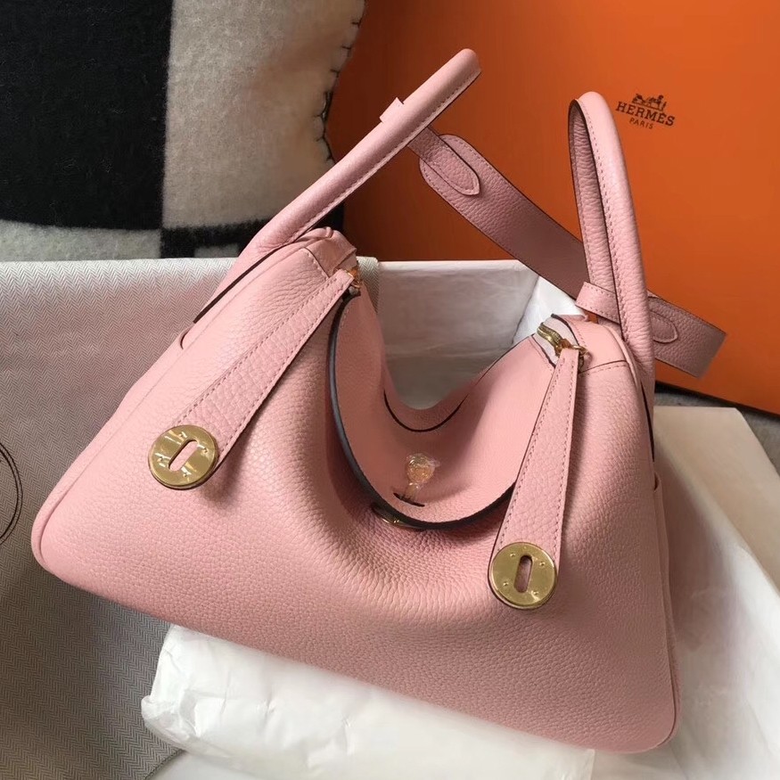 Hermes Lindy 26cm Bag In Pink Clemence With GHW