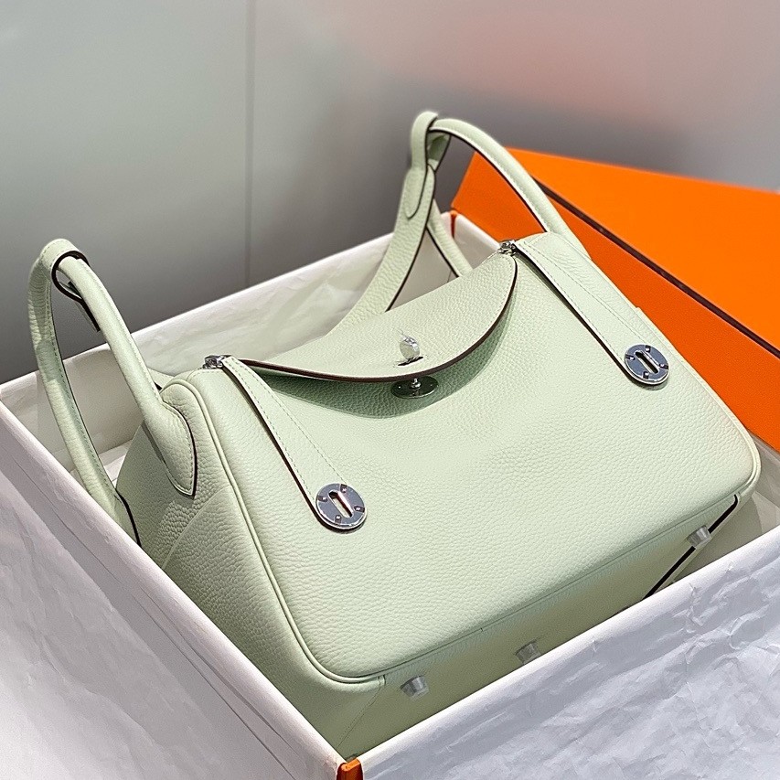 Hermes Lindy 30cm Bag In Vert Fizz Clemence Leather PHW