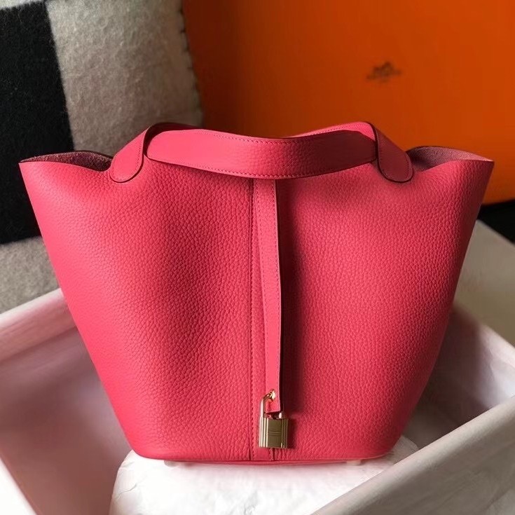 Hermes Picotin Lock 22 Bag In Rose Lipstick Clemence Leather