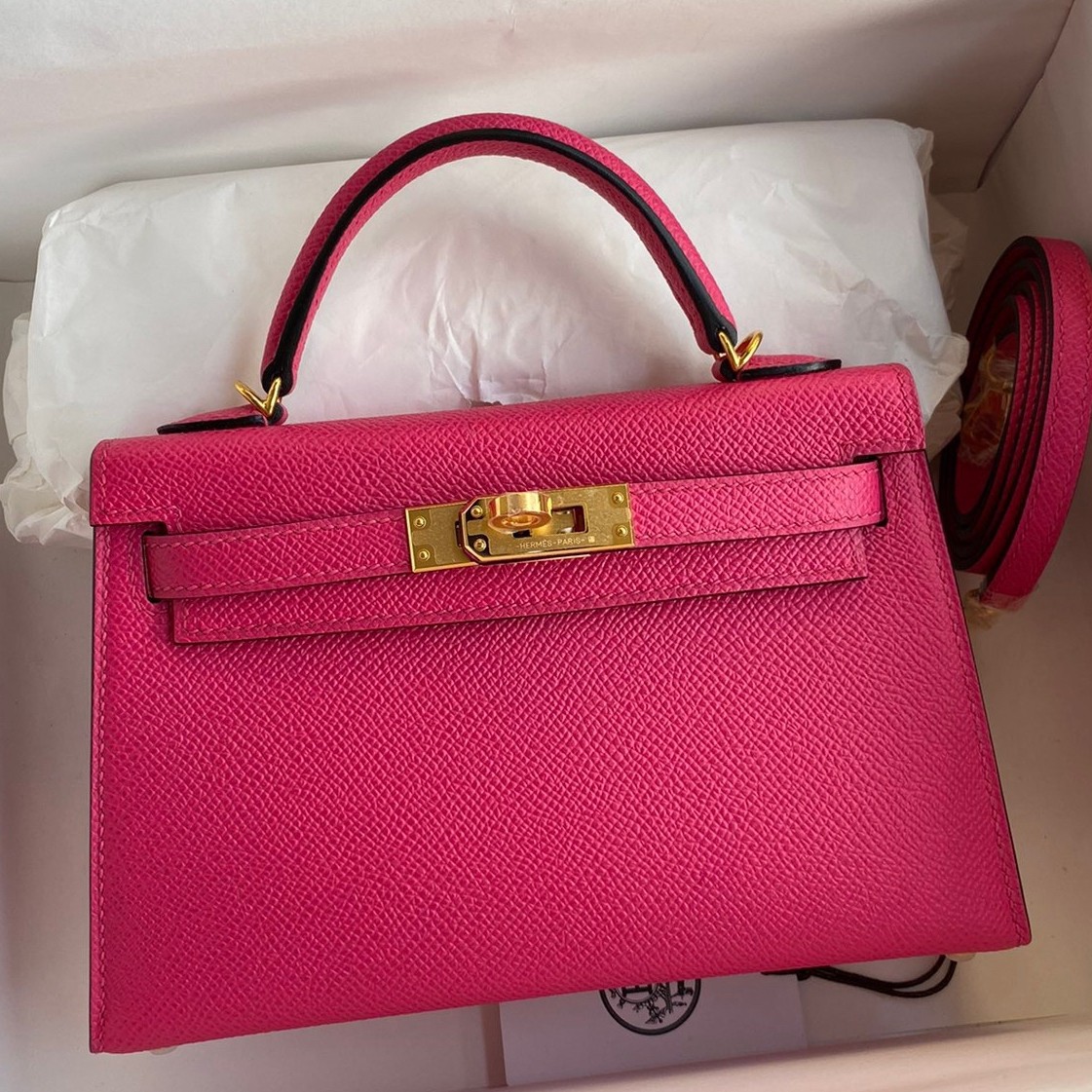 Hermes Kelly Mini II Sellier Handmade Bag In Rose Red Epsom Calfskin