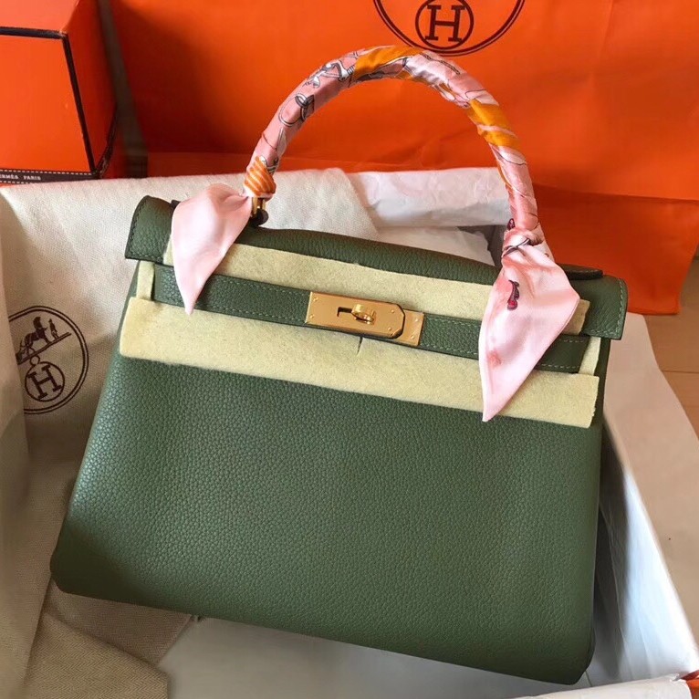 Hermes Canopee Clemence Kelly 28cm Handmade Bag