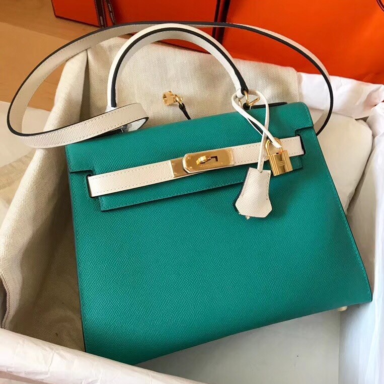 Hermes Bicolor Epsom Kelly 28cm Malachite Handmade Bag