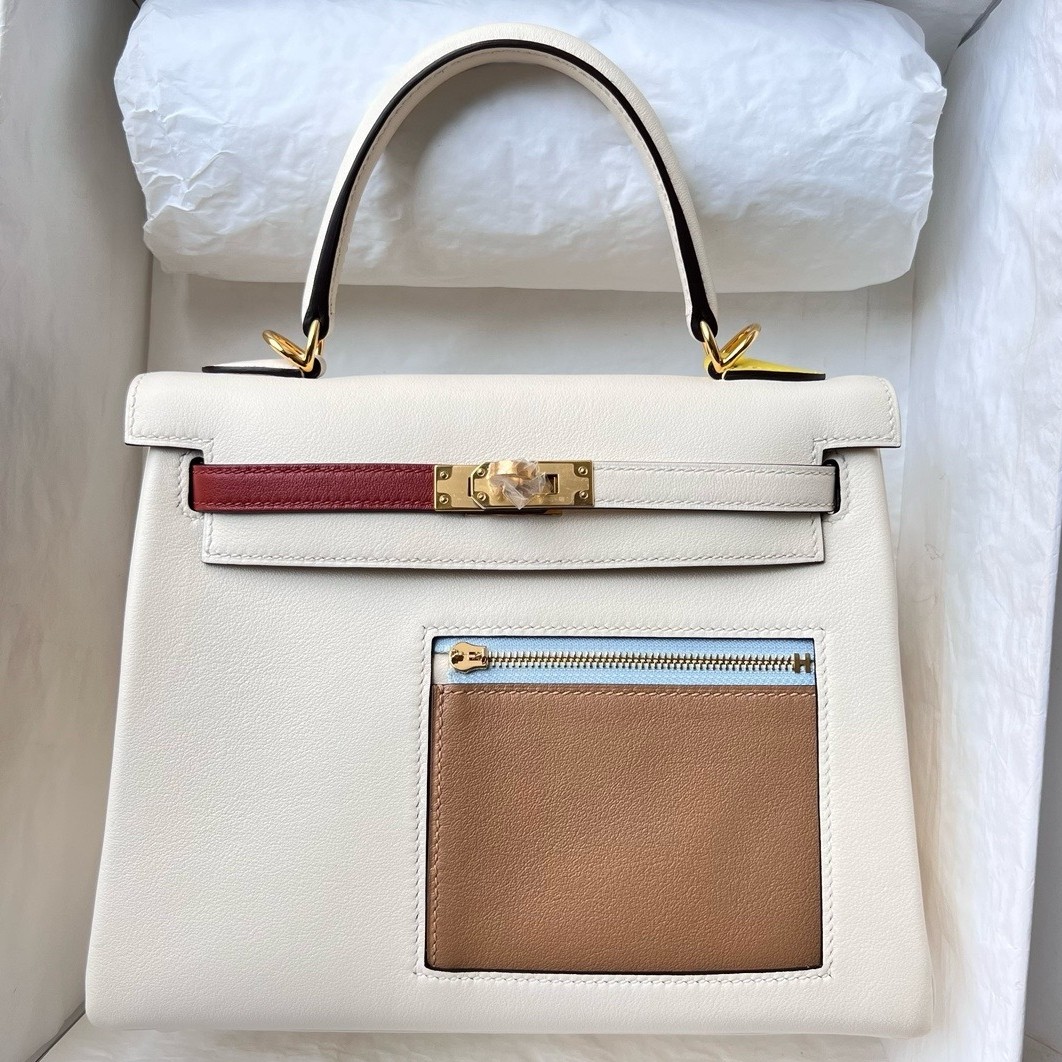 Hermes Kelly Colormatic 25 Handmade Bag in Nata Swifit Leather