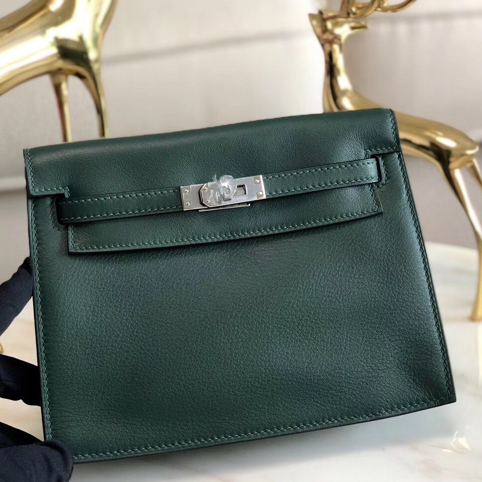 Hermes Dark Green Swift Kelly Danse Bag