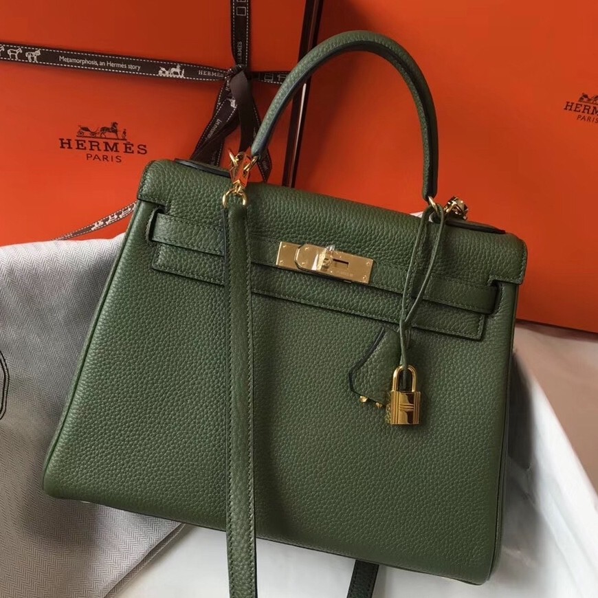 Hermes Canopee Clemence Kelly 28cm Bag