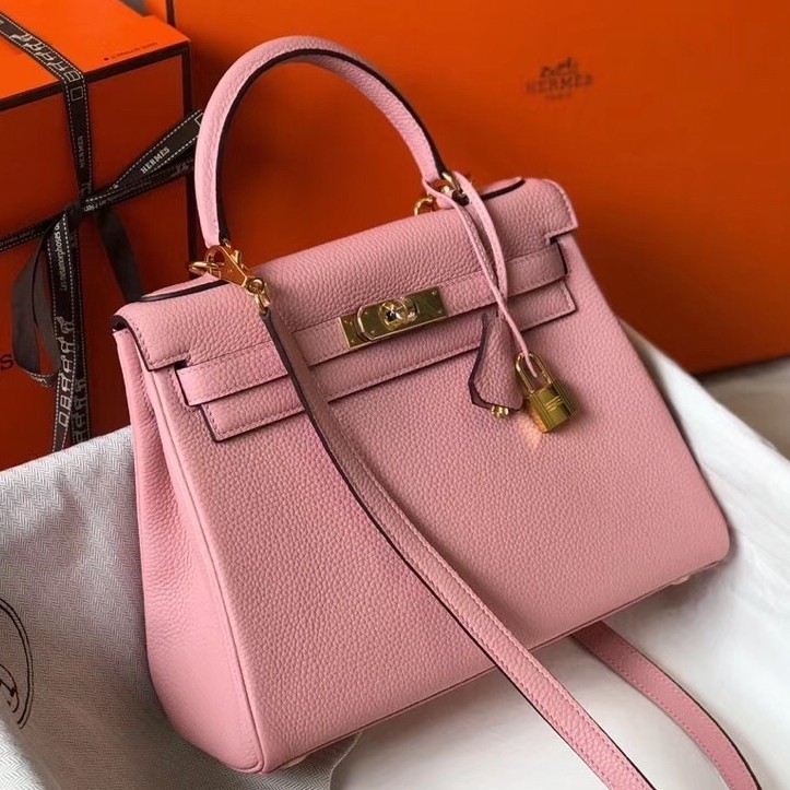 Hermes Pink Clemence Kelly 25cm GHW Bag