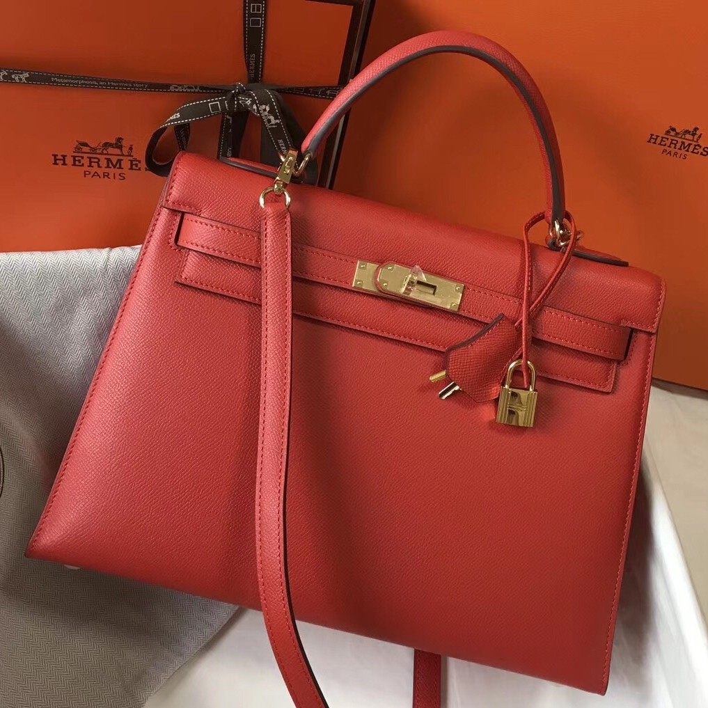 Hermes Red Epsom Kelly 32cm Sellier Bag