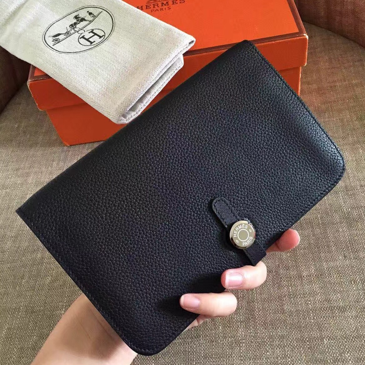 Hermes Black Dogon Duo Combined Wallet