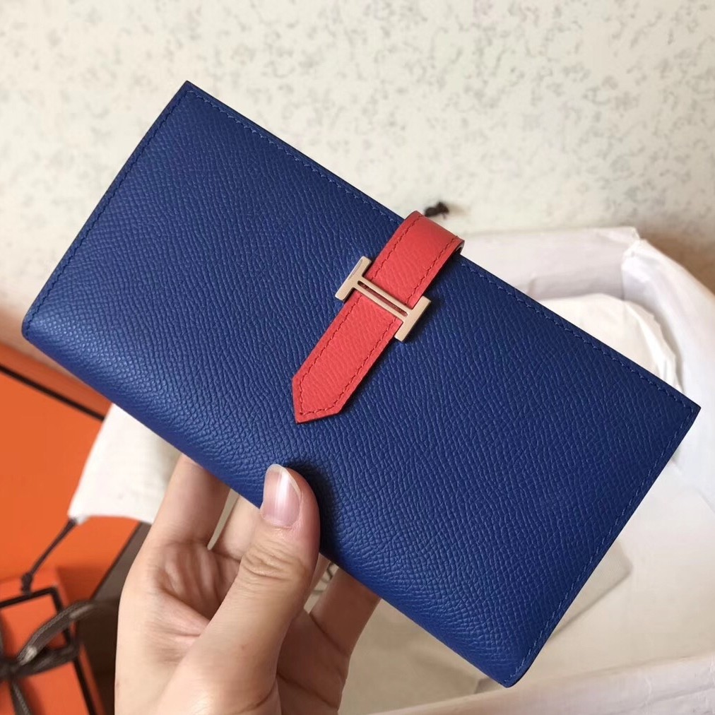 Hermes Bi Color Epsom Bearn Wallet Electric Blue/Piment