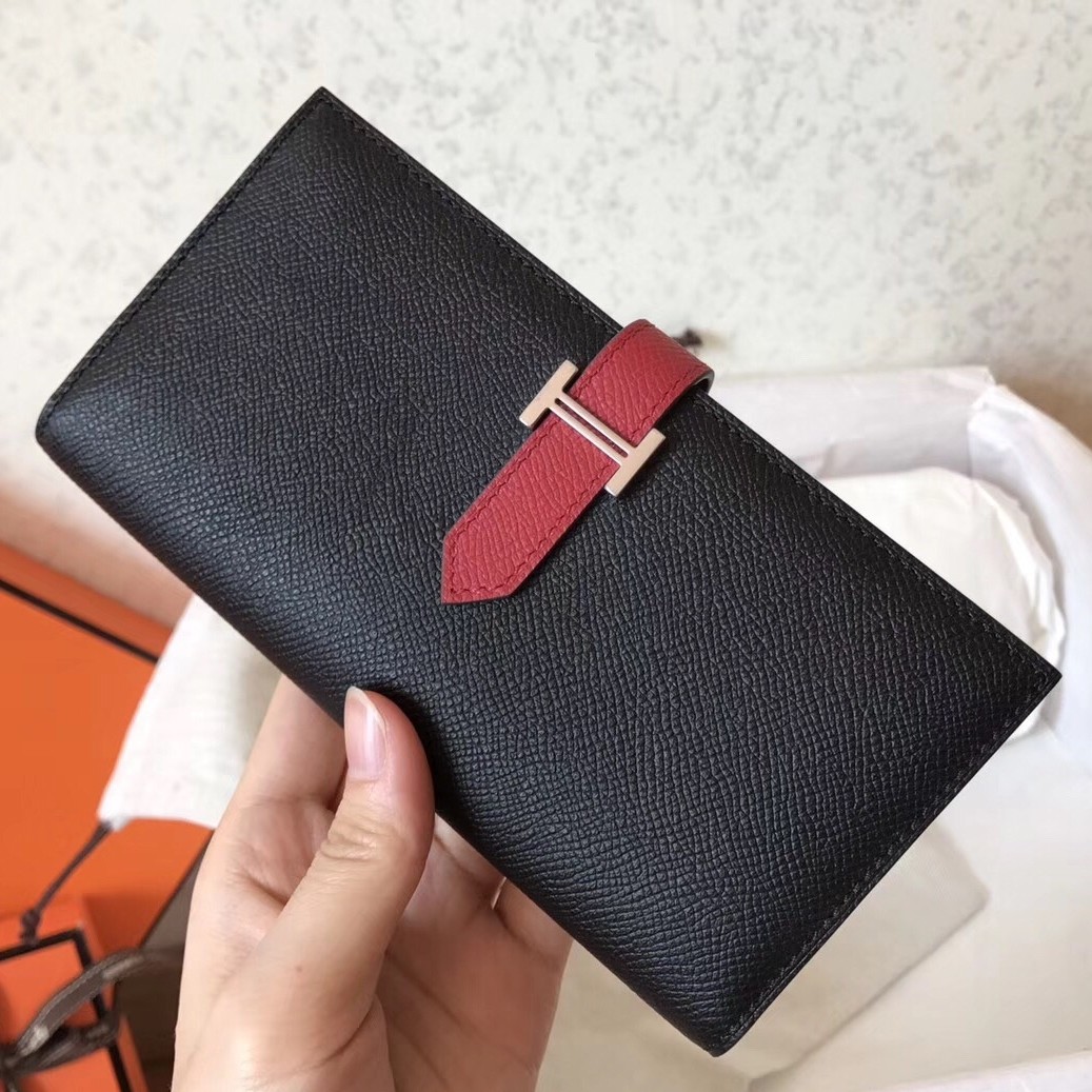 Hermes Bi Color Epsom Bearn Wallet Black/Ruby